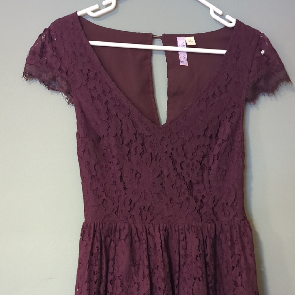 Alya Lace Skater Dress – Plum Burgundy – Cutout Back – Size S